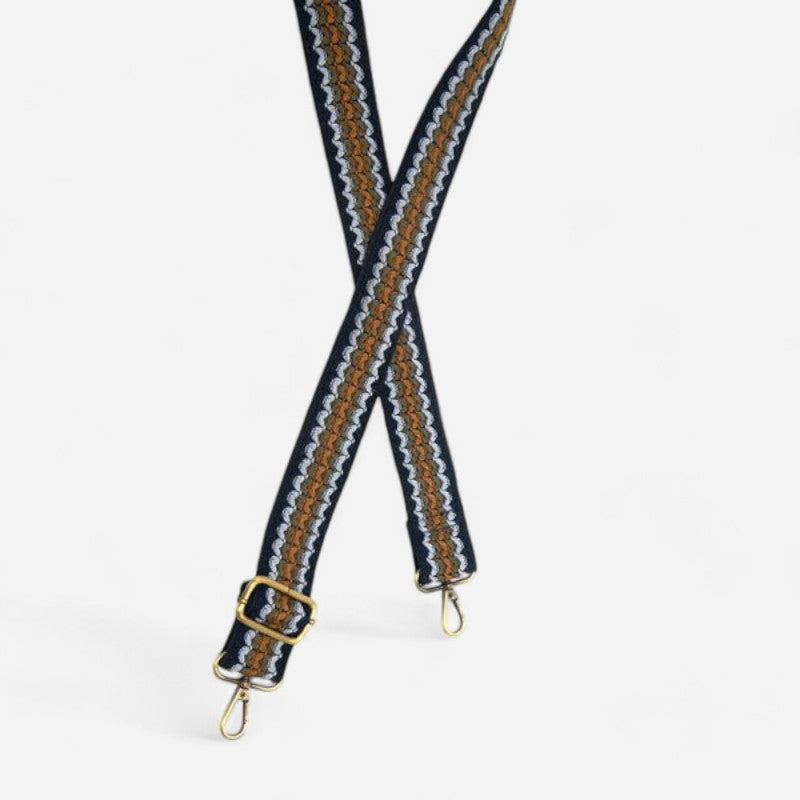 1.5" Simple Woven Guitar Strap Navy/Neutral