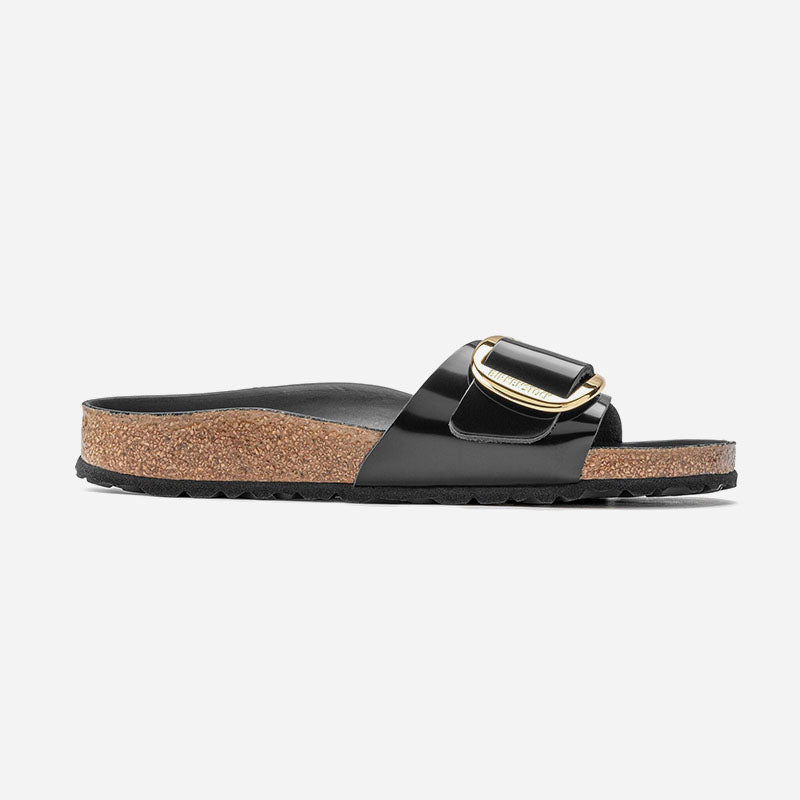 Madrid Big Buckle Black High Shine Leather Narrow