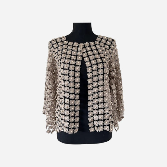 Lace Pearl Short Cardigan Champagne