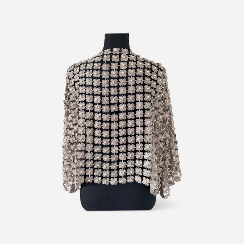 Lace Pearl Short Cardigan Champagne