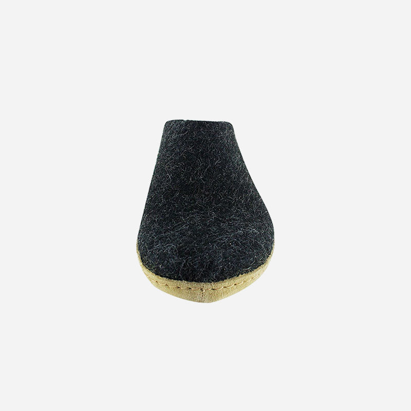 Open Heel Leather Charcoal